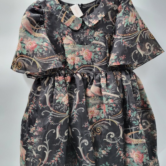 Selkie Lala Land Night in Paris Puff Dress 1X Black Floral Layered Mini Pheasant - Picture 10 of 16